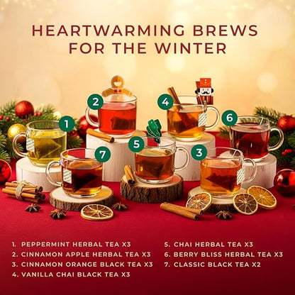 Gya Tea Co Christmas Assorted Tea Bags Variety Pack - 20 Bags 7 Seasonal Flavors - Caffeinated & Caffeine Free Holiday Tea Sampler Gift Set Box - Easy Brew, Natural Ingredients, Enjoy Hot or Iced