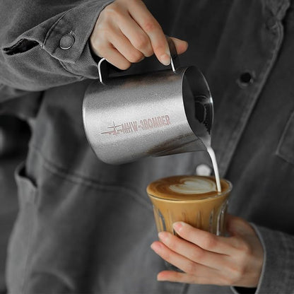 MHW-3BOMBER Milk Frothing Pitcher, 20oz/600ml Frother Cup for Barista, SUS304 Stainless Steel Espresso Steaming Pitcher for Coffee/Latte Art, P3015SS-OS