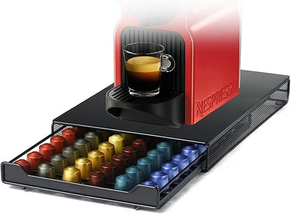 Capsule Drawer Coffee Pod Storage Compatible for Nespresso Support Metal Holder 60 Pcs