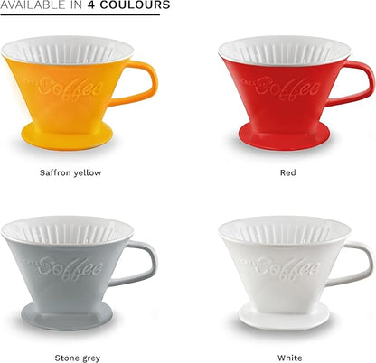 Creano Porcelain Coffee Dripper - White - Ceramic Cone Brewer - Pour Over Coffee Maker for Filter Bags Size 4 - Easy Manual Brew for pure taste - also for Camping, Hiking