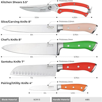 Elihome Cutting Pastry Board and 5-piece Premium Stainless Steel Kitchen Knife Set