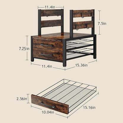 K Cup Holder Drawer - Coffee Pod Organizer for Counter, Sturdy k cups Storage Drawer with Mug Rack, Coffee Maker Stand, 70 Capacity Pods, Home Kitchen Counter Organizer, Rustic Brown