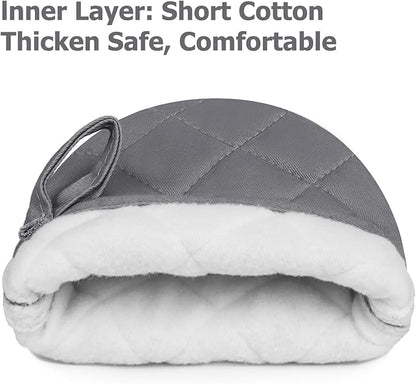 1 Pair Short Oven Mitts, Heat Resistant Silicone Kitchen Mini Oven Mitts for 500 Degrees, Non-Slip Grip Surfaces and Hanging Loop Gloves, Baking Grilling Barbecue Microwave Machine Washable
