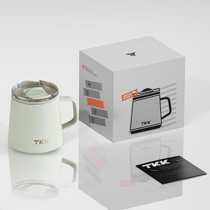TKK 12 oz Insulated Coffee Mug with Handle Ceramic Coating Detachable Slider Lid Stainless Steel Tumbler Double Wall Vacuum Travel Cup