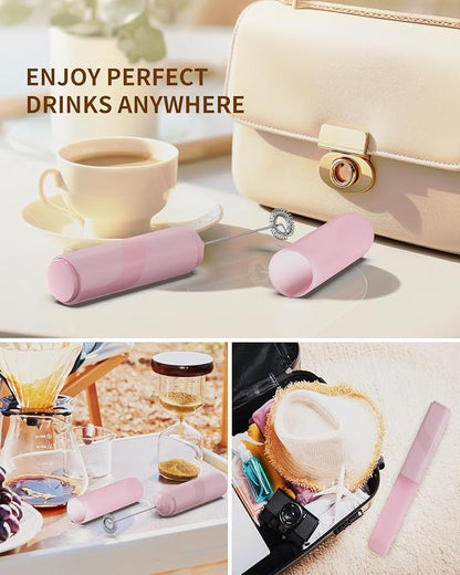 CIRCLE JOY Portable Milk Frother Hanheld, Battery Operated Electric Coffee Frother Wand Drink Mixer for Matcha Lattes Cappuccino, Kitchen Gifts, Pink
