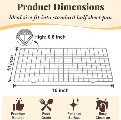 Cooling Racks for Cooking and Baking - 2 PCS 10" x 16" Grid Wire Baking Rack for Oven Cooking, Baking, Grilling, Roasting -Dishwasher Safe Bacon Rack- Fits Jelly Roll Cookie Sheet Pan-Box Packaging