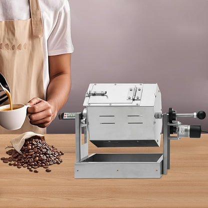 0.66-2.65lb Automatic Coffee Roaster Coffee Bean Roasting Machine Commercial Coffee Gas Roaster with Thermometer & Speed Controller Drum Type Gas Burner Require