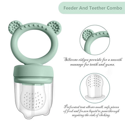 Silicone Baby Food Freezer Tray with Teething Popsicle Molds - Baby Fruit Feeder and Breastmilk Teether Combo