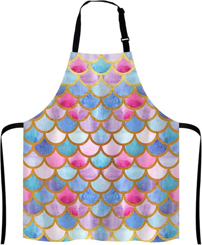 Mermaid scales Kitchen Cooking BBQ Chef Apron, Watercolor fish scales Apron for Men, Women - Dad Gifts, Gifts for Men - Birthday, Mothers Day Gifts for Mom, Wife, Husband, Brother, Friends
