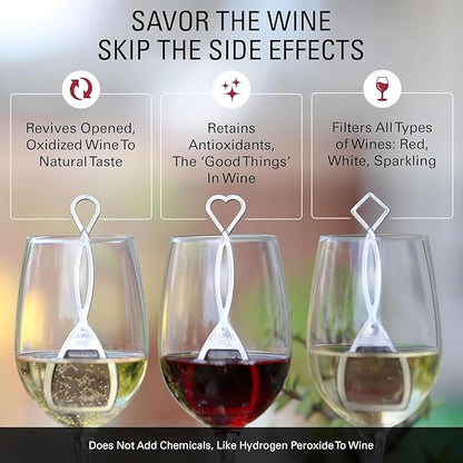 PureWine Wine Wands Purifier, 8 Wine Filters Remover Histamines Sulfite - May Reduce and Alleviate Wine Allergies & Sensitivities - Restores Taste, Perfect Wine Pour, Gifting, Holiday