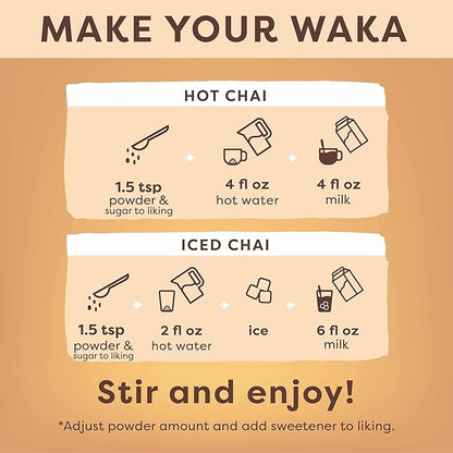Waka Dirty Chai - Instant Coffee and Tea Powder Mix, Sugar Free, Pure Leaves from India With Arabica Coffee and Natural Spices, Unsweetened (4.5oz Pouch, 40 Servings)