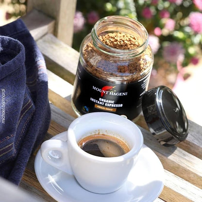 Mount Hagen Instant Espresso Coffee, Eco-friendly Organic Espresso Coffee Made From Medium Roast Arabica Beans, Freeze Dried Instant Coffee, Fair-Trade, Kosher, 1.76oz Jar