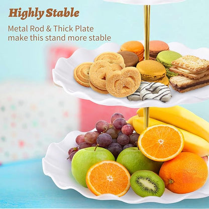 3 Tier Cupcake Stand Holder, Plastic Cup Cake Stand Towel with Tiered Serving Tray for Cupcakes, Donuts, Fruits and More, White (White)