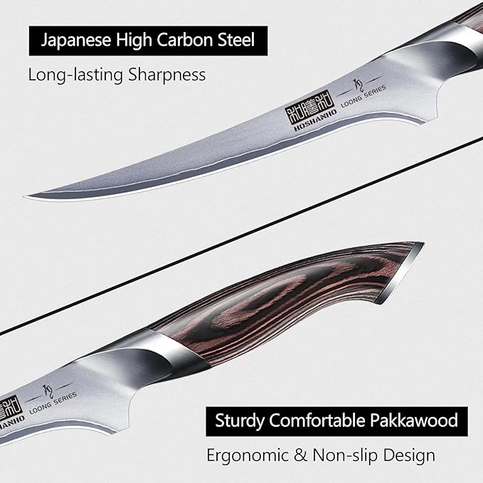 Fillet Knife 7 Inch, Super Sharp Boning Knife in High Carbon Stainless Steel, Professional Japanese Fish Knives for Meat Poultry Cutting