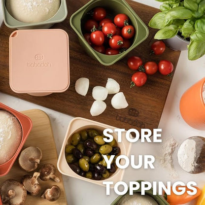 Babadoh Pizza Dough Proofing Silicone Containers with Lids | Pizza Making Accessories | Set of 6 | Multi Spice (2 Sesame, 2 Scallop, 2 Nduja) | Original Size (make 12" Pizzas)