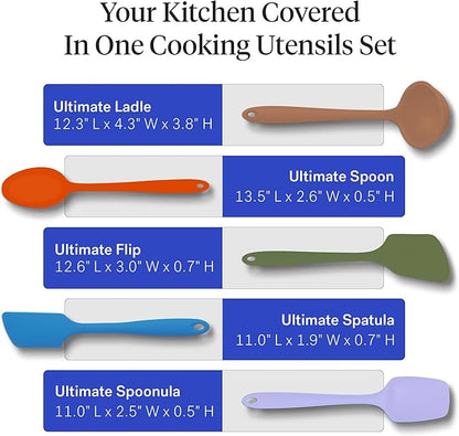 GIR: Get It Right Spatula Set for Cooking - 5-Piece Mediterranean Color - Heat Resistant to 425°F & No-Scratch on Nonstick Cookware - Dishwasher-Friendly Cooking Utensils & Silicone Spatulas