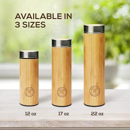 LeafLife Premium Bamboo Tea Bottle for Loose Tea - Tea Infuser Bottle - Tea Gifts - Insulated Water Bottle/Coffee Tumbler/Tea - Tea Gift Set, Tea Accessories - Tea Tumbler 12oz
