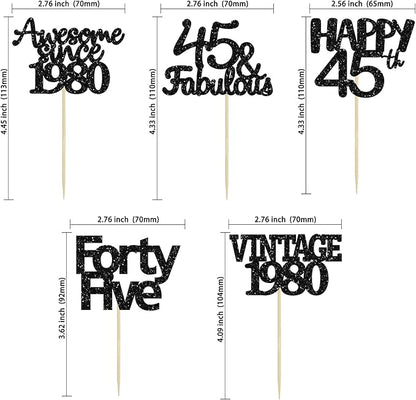 Gyufise 30 Pack Black Glitter 45th Birthday Cupcake Toppers Vintage 1980 Awesome Since 1980 45 Fabulous Cupcake Picks 45th Birthday Wedding Anniversary Party Cake Decorations Supplies
