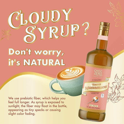 ChocZero Sugar Free Coffee Syrup, Toasted Marshmallow Flavor, No Sugar Alcohol Simple Syrup Drink Mix, Campfire Mochas, Protein Shakes & Baking, All Natural, 25.4 Ounces (Pack of 1)