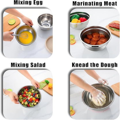 Lazycorner Stainless Steel Mixing Bowls with Airtight Lids Set of 7 Stainless Steel Bowls Set with 3 Grater Attachments Great for Serving & Baking