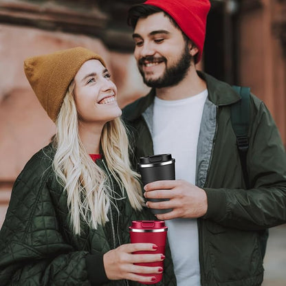 Insulated Coffee Tumbler 12 oz, Stainless Steel Coffee Mug with Lids, Travel Coffee Mug Leak Proof, Double Wall Vacuum Insulated Reusable Iced Coffee Cup, Keep Drinks Hot and Cold (Red, 17 Ounces)