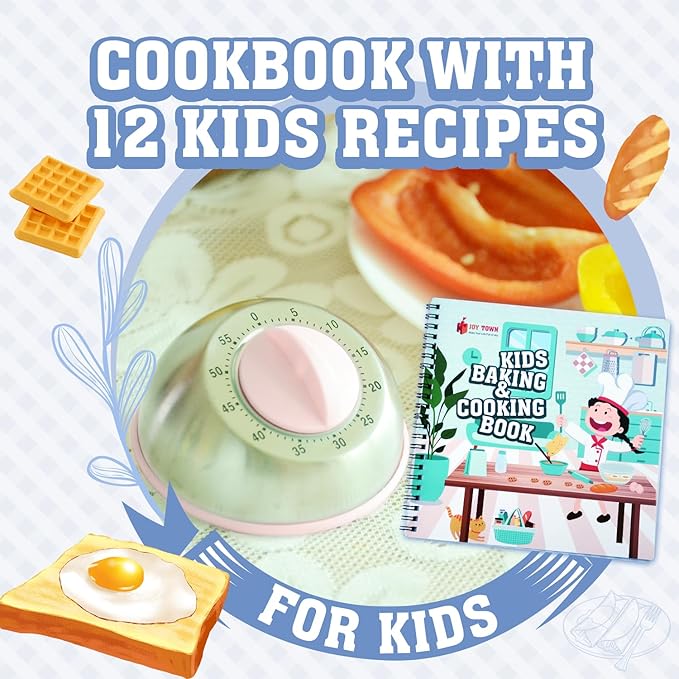 JoyTown Kids Cooking and Baking Set with Storage Case –Complete Cooking Supplies for The Junior Chef with Cookbook, Knives, Timer, Kids Baking Kit for Girls & Boys – Real Utensils Accessories - Pink