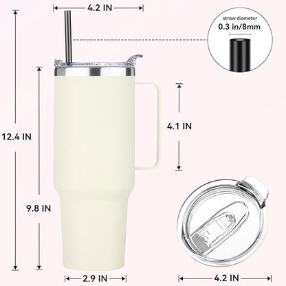HASLE OUTFITTERS 40 oz Stainless Steel Tumbler with Handle, Vacuum Insulated Tumblers Bulk, Reusable Double Wall Travel Coffee Mug, Durable Powder Coated Water Bottle(Beige, 8)