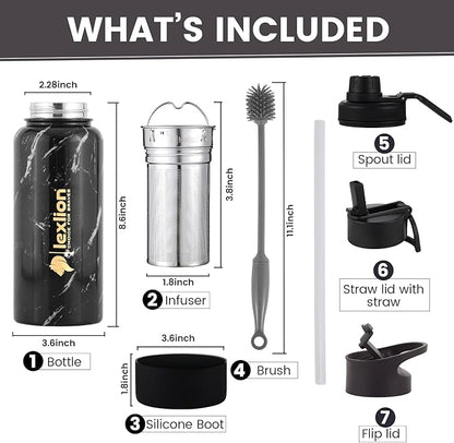 Lexlion 32 Oz Triple Walled Insulated Stainless Steel Tea Infuser Bottle, Fruit Infuser, Leakproof, Sweatproof