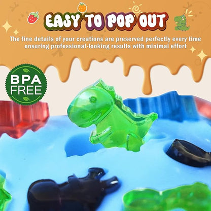 Gummy Bear Molds Silicone Mini Size, Non-stick Chocolate Candy Gummy Mould for Kid with 2 Droppers Including Dinosaur, Bear, Hearts and Donut Shape 201 Cavities