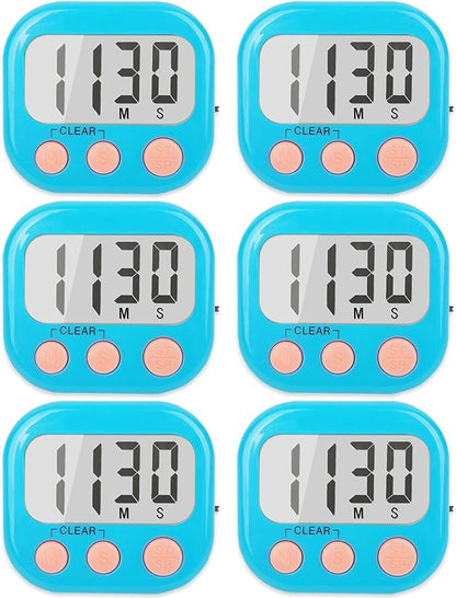 6 Pack Kitchen Timers Loud Ring Digital Timers for Cooking Magnetic Blue