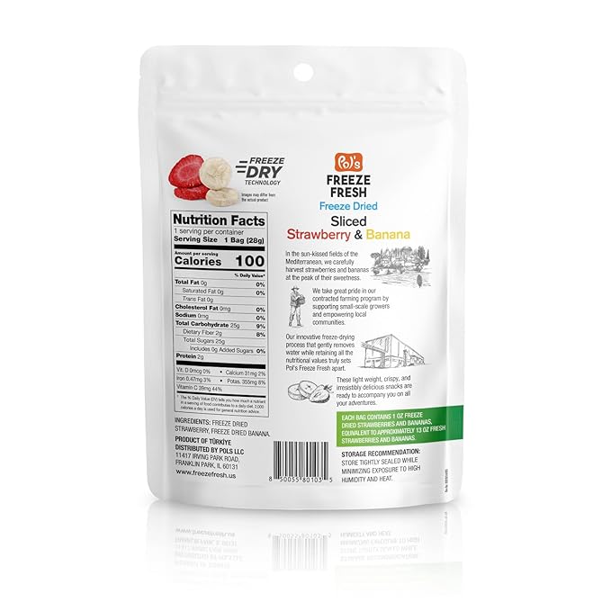 Pol’s Freeze Fresh - 6 Pack Freeze-Dried Fruit Mix – 2x Strawberry, 2x Apple, 1x Strawberry-Banana, 1x Berry Mix (1 Oz Each), No Sugar, Non-GMO, Kosher, Vegan, Gluten-Free