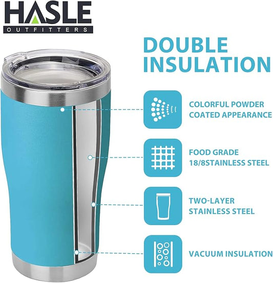 HASLE OUTFITTERS 20 oz Tumbler Bulk, Stainless Steel Tumblers with Lid, Vacuum Insulated Tumbler, Double Wall Powder Coated Cup, coffee mugs, Sky Blue, 12 Pack