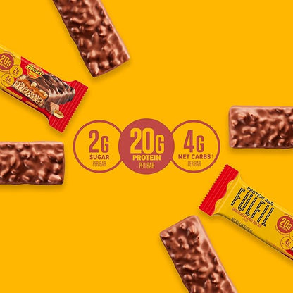 FULFIL Chocolate Peanut Butter Flavored Protein Bar Made with REESE's Peanut Butter, Gluten Free with 20g Protein, Pantry Staples, 12 Count