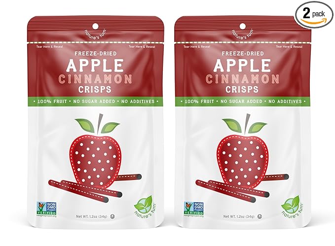 Nature’s Turn Freeze-Dried Fruit Snacks, Apple Cinnamon Crisps, Pack of 2 (1.2 oz Each)