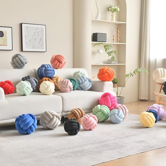 Decorative Throw Knot Pillow Ball for Home Chair Sofa Aesthetic Round Velvet Knotted Pillow Cushion (Milky White, 11 inches)