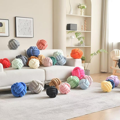 Decorative Throw Knot Pillow Ball for Home Chair Sofa Aesthetic Round Velvet Knotted Pillow Cushion (Milky White, 11 inches)