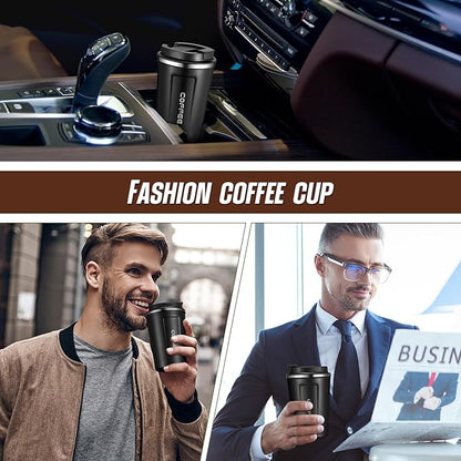 Sieral 4 Pcs 13 oz Travel Coffee Mug Insulated Reusable Coffee Cups with Leakproof Lid Stainless Steel Portable Tumbler for Keep Hot or Ice Milk Tea(Black)