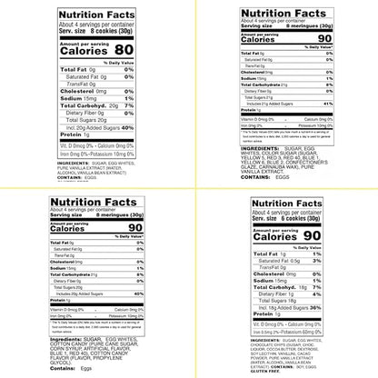 4 Pack Krunchy Melts Original Meringue Cookies | Fantastic Four 4-Pack | Vanilla, Birthday Cake, Cotton Candy, Chocolate Chip | Only 80-90 Calories Per Serving | Low Fat/Fat Free, Gluten Free, Dairy Free (4 Oz)