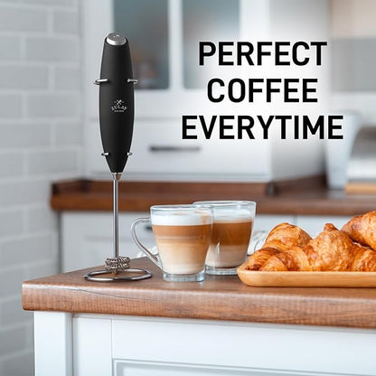 Zulay Kitchen Double Whisk Milk Frother with 2 Duracell Batteries - Powerful Handheld Foam Maker for Coffee, Lattes, Matcha, Hot Chocolate & Cappuccinos - Whip Creamy Froth in Seconds