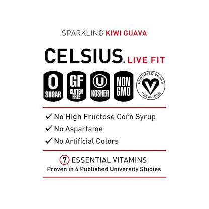 CELSIUS Sparkling Kiwi Guava, Functional Essential Energy Drink 12 Fl Oz (Pack of 12)