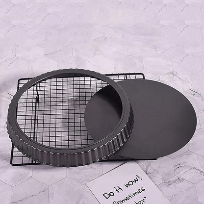 Fluted Tart Pan with Removable Bottom, Carbon Steel Round Tart Pan, Deep Baking Dish Pie Plate for Cakes Pies ([Thickened] 11-inch live bottom pie plate)