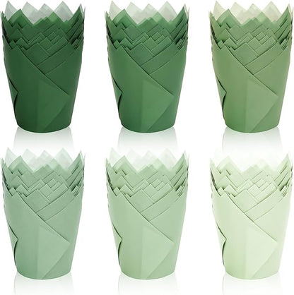 180Pcs Sage Green Tulip Cupcake Liners Gradient Green Muffin Baking Cups Cupcake Wrappers for Wedding Bridal Shower Spring Holiday Party Supplies