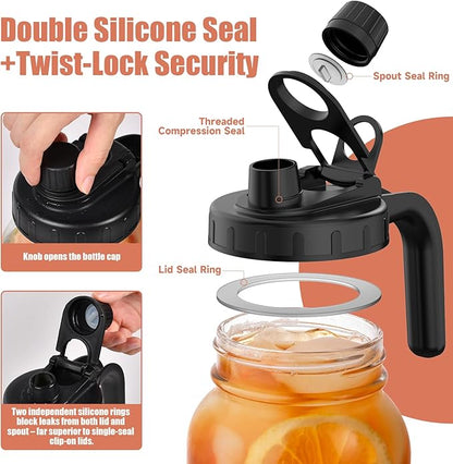 2 Pack 64oz Glass Mason Jar Pitchers with Wide Mouth & Measurement Marks – Leak-Proof Twist Lids for Cold Drinks, Iced Tea, Lemonade, and Juice