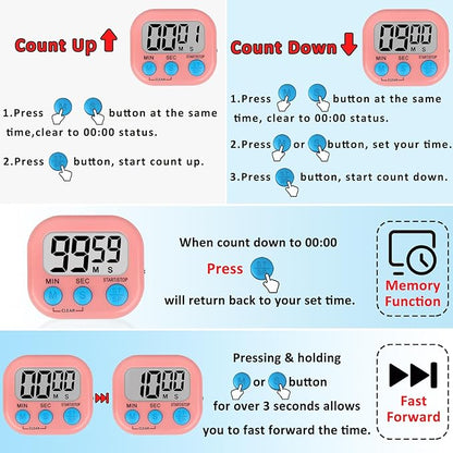 ZILLEEN Classroom Timer for Kids Teachers Digital Timers, Blue Pink 6 Pack