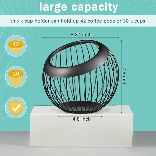 2 Pieces Coffee Pods Holder Large Capacity Coffee Pod Baskets Stainless Steel Cup Organizer Sturdy for Espresso Capsule Pot Storage Metal Wire Fruit Bowl Snack Storage(Black)
