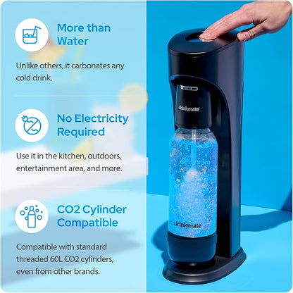 Drinkmate OmniFizz Sparkling Beverage Maker CO2 Bundle - Sparkling Water/Soda Streaming Machine That Carbonates Any Drink - Includes 4 CO2 Cylinders, 1 Carbonation Bottle, 1 Fizz Infuser - Matte Black