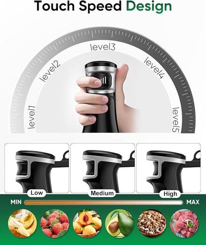 Immersion Blender Handheld 5 IN 1 Set 1100W, Hand Blenders Hand Mixer with Whisk, Chopper, Beaker, Egg Beaters, Stainless Steel Scratch Resistant