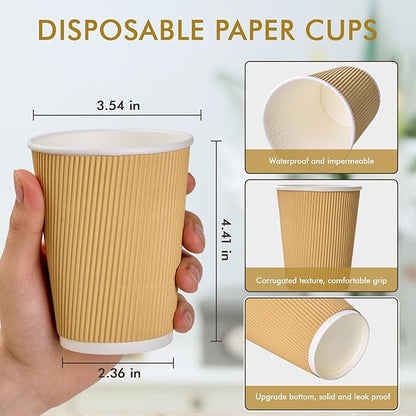 500 Pack 12 oz Paper Coffee Cups, Ripple Insulated Paper Cups, Hot Water Cups for Home, Office, Hotel, Meetings, Parties