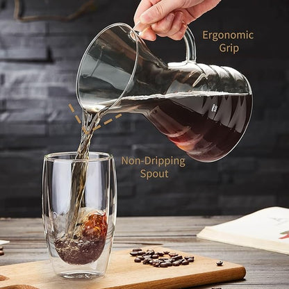 Unbreakable - Pour Over Coffee Maker with Permanent Stainless Filter 32 fl oz, Thickened Heat-Resistant Borosilicate Glass Dripper Coffee Brewer, Stovetop Safe, Ink