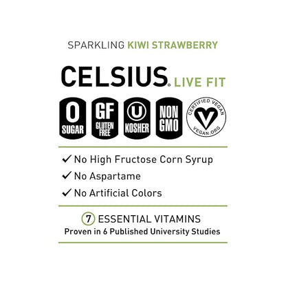 CELSIUS Sparkling Kiwi Strawberry, Sugar Free Energy Drink, 12 Fl Oz (Pack of 12)
